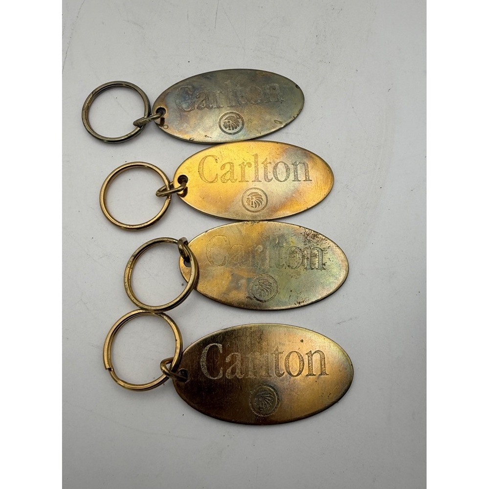 Vintage Carlton Cigarettes Secur-A-Key Brass Keychain Lot 4 Tobacco Advertising